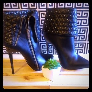 Black + Gold Studded Bootie Heels